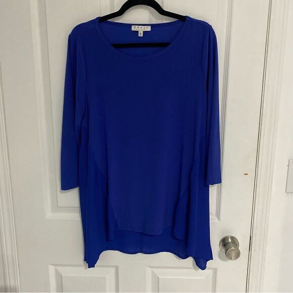 Chaus Bright Blue Stretch Scoopneck Longsleeve Womens Size Medium - Picture 1 of 5